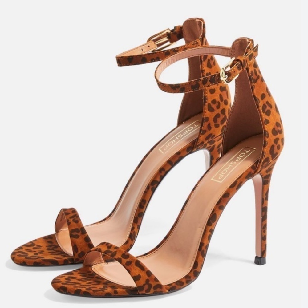 Topshop leopard heels Susie shoes size 10 4” heels adjustable strap